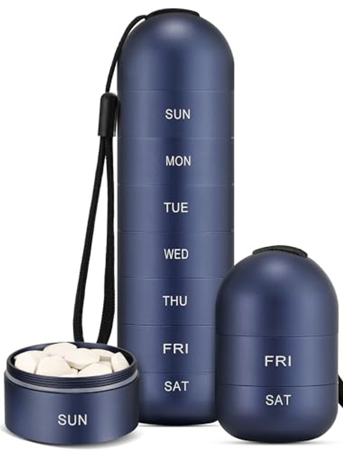 Zannaki Metal Moisture Proof Weekly Pill Organizer Stackable Aluminum Alloy BPA Free Travel Hiking 7 Day Pill Box Case Waterproof and Large Compartment to Hold Pills Vitamins Fish Oil Supplements - Image 5