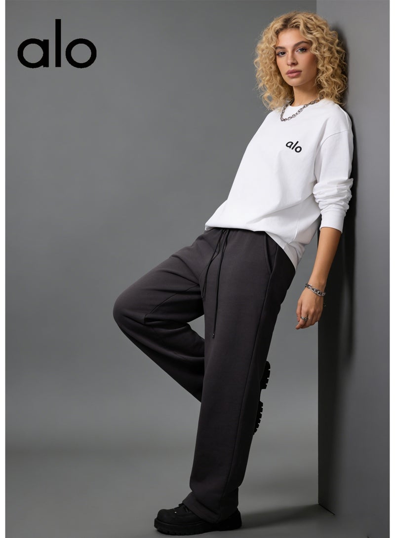 Alo World loose casual long sleeved round neck T-shirt - a couple's shirt suitable for both men and women, 100% pure cotton 250G sports shirt with logo, casual and fashionable Chinese street wear - Image 4