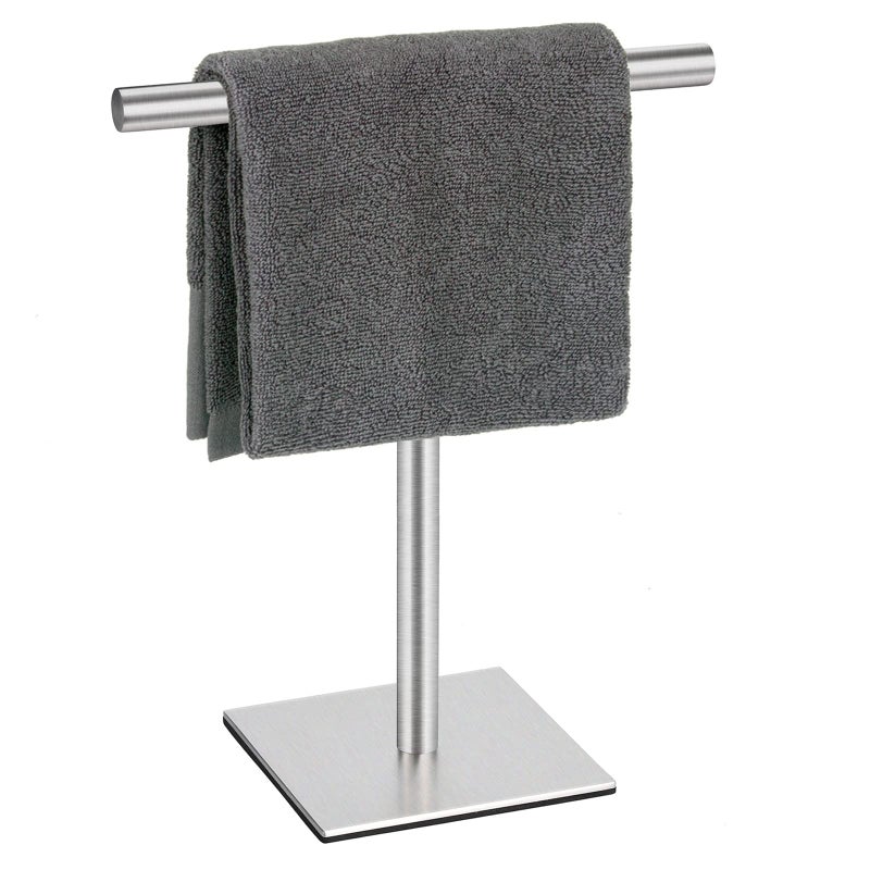 DUKWIN DUKWIN Hand Towel Holder SUS304 Stainless Steel Hand Towel Stand TShaped Silver Brushed Finish Freestanding Rack for Bathroom Kitchen Countertop with Square Base 