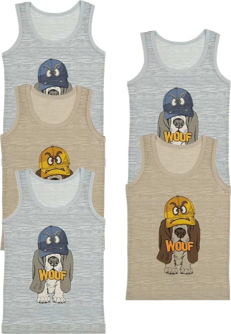 Donella 5 Pack Colored Woof Printed Boy Undershirt - 771092WF