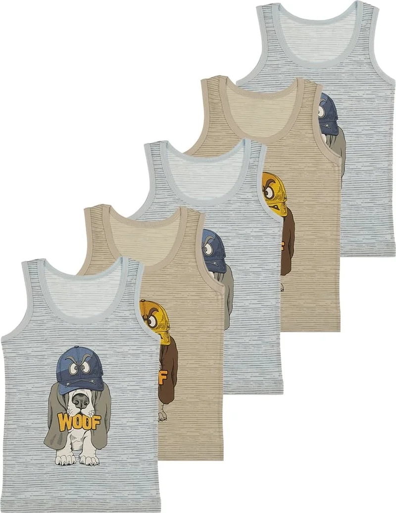 Donella 5 Pack Colored Woof Printed Boy Undershirt - 771092WF