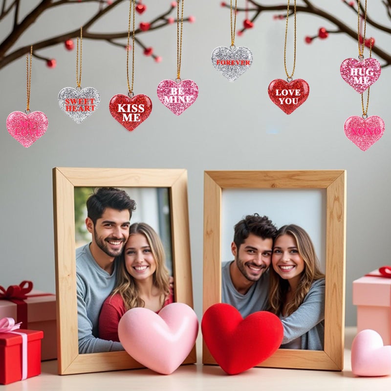DTOFOOT 48PCS Mini Resin Conversation Hearts Ornaments Tiny Valentines Hanging Ornaments for Tree Red Pink Heart Miniatures Figurines Charms with String Resin for Party Decor - Image 4