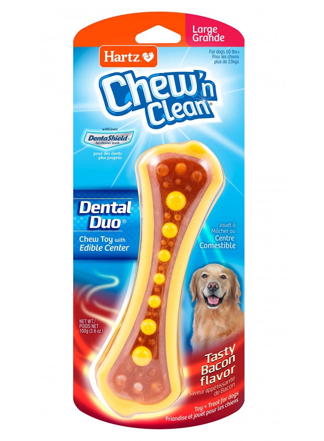 Hartz Chew 'n Clean Dental Duo Bacon Flavored Dental Dog Chew Toy and Treat - Large, Colors may vary - Image 1
