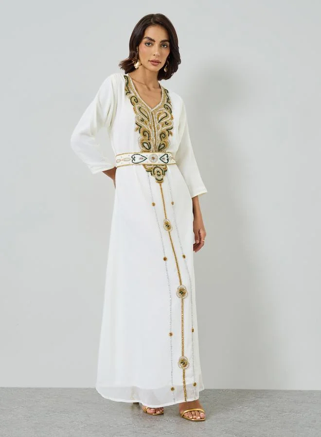 Maxim Creation Multi Green Beaded Hand Embroidery Kaftan with  Inner Maxi Dress for Women | Best Price UAE