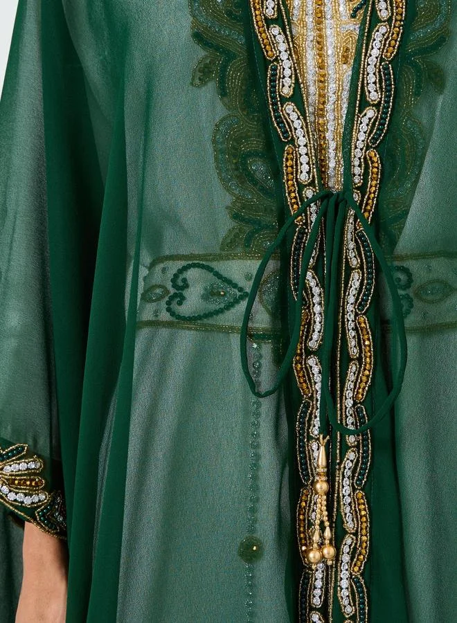 Maxim Creation Multi Green Beaded Hand Embroidery Kaftan with  Inner Maxi Dress for Women | Best Price UAE
