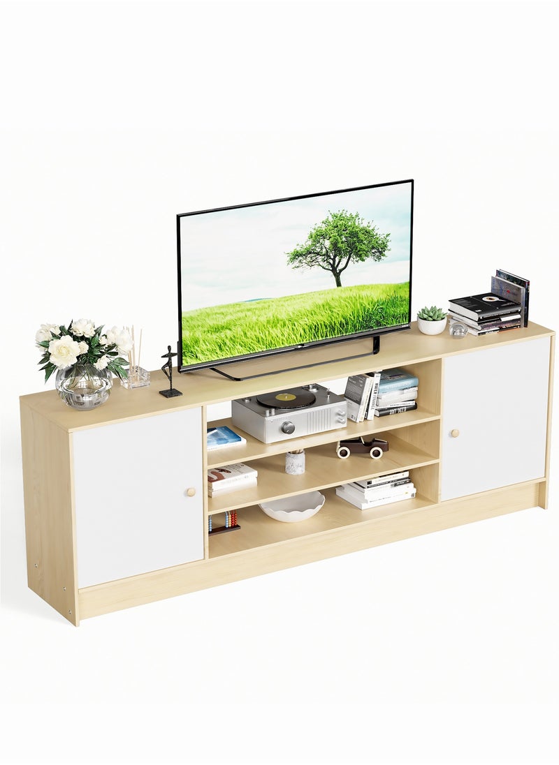 ZERIFAM TV TABLE, TV cabinet for 55 to 70 inch TV, Entertainment Center with Storage, 2 Cabinet Media Console Table, Removable wooden door with handle, Living Room, Bedroom Furniture  - Image 1