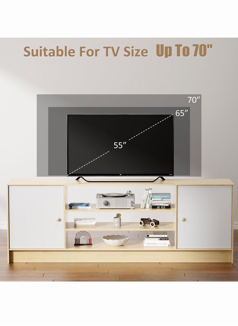 ZERIFAM TV TABLE, TV cabinet for 55 to 70 inch TV, Entertainment Center with Storage, 2 Cabinet Media Console Table, Removable wooden door with handle, Living Room, Bedroom Furniture  - Image 5