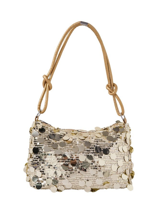 MakeMeChic Women's Sequin Handbag Sparkly Crossbody Bag Knot Zipper Y2k Purse Bag Gold One Size - Image 1