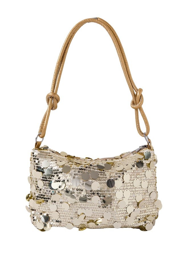 MakeMeChic Women's Sequin Handbag Sparkly Crossbody Bag Knot Zipper Y2k Purse Bag Gold One Size - Image 2