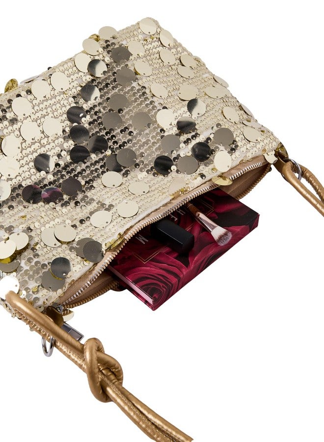 MakeMeChic Women's Sequin Handbag Sparkly Crossbody Bag Knot Zipper Y2k Purse Bag Gold One Size - Image 5