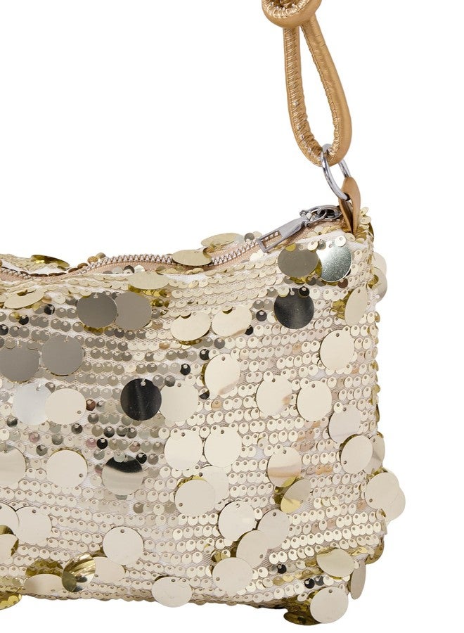 MakeMeChic Women's Sequin Handbag Sparkly Crossbody Bag Knot Zipper Y2k Purse Bag Gold One Size - Image 3