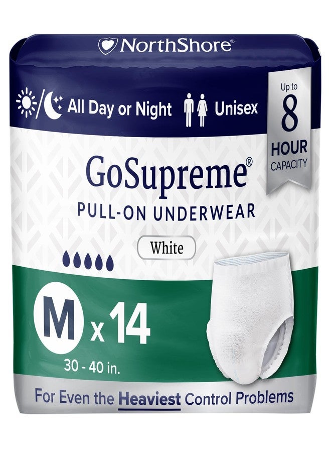 NorthShore GoSupreme Overnight Pull-On Underwear, 8-Hour Leak Protection, Medium, 14-Count Bag, White, (30-40 in Waist), Unisex Adult Diapers - Image 1
