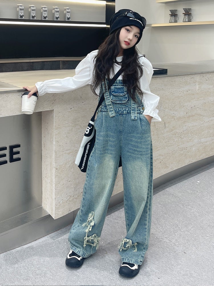 Girls' Suspenders Suit Big Children'S Western Style Dopamine Wear Children'S Autumn Casual Pants - Image 2
