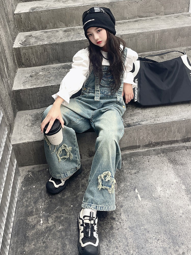 Girls' Suspenders Suit Big Children'S Western Style Dopamine Wear Children'S Autumn Casual Pants - Image 4