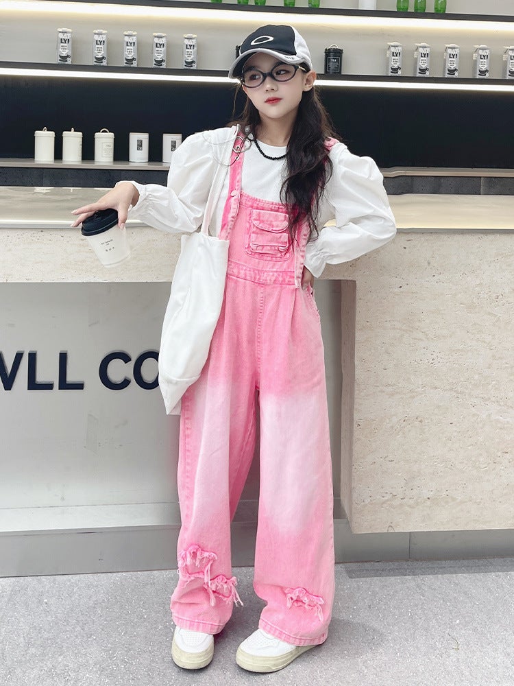 Girls' Suspenders Suit Big Children'S Western Style Dopamine Wear Children'S Autumn Casual Pants - Image 5
