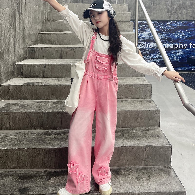 Girls' Suspenders Suit Big Children'S Western Style Dopamine Wear Children'S Autumn Casual Pants - Image 1