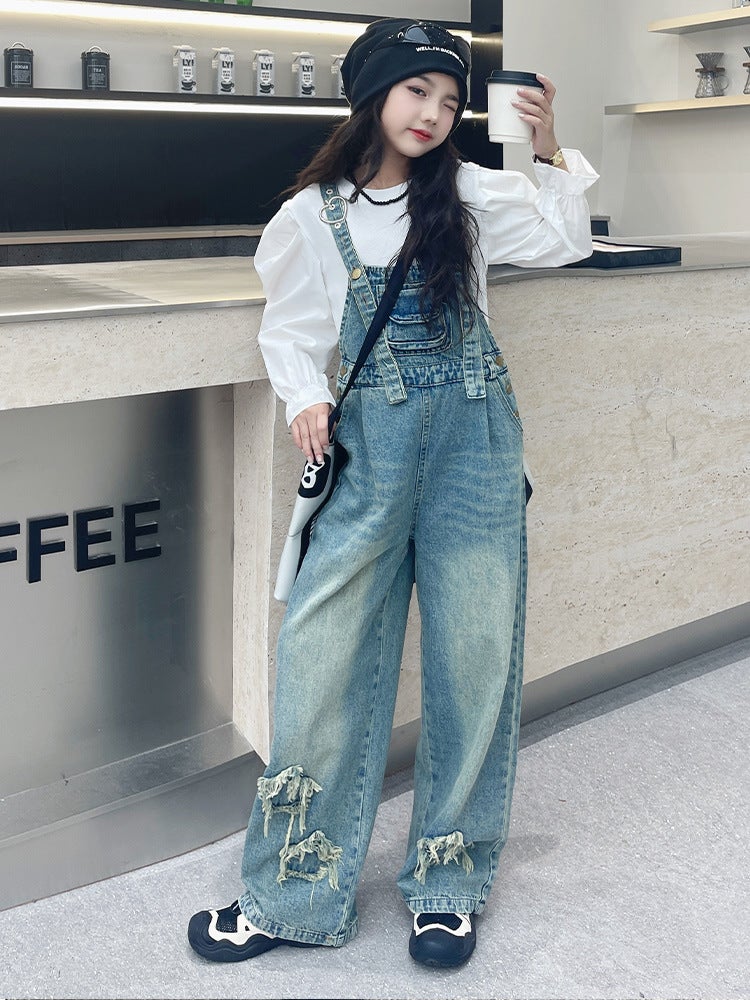 Girls' Suspenders Suit Big Children'S Western Style Dopamine Wear Children'S Autumn Casual Pants - Image 3
