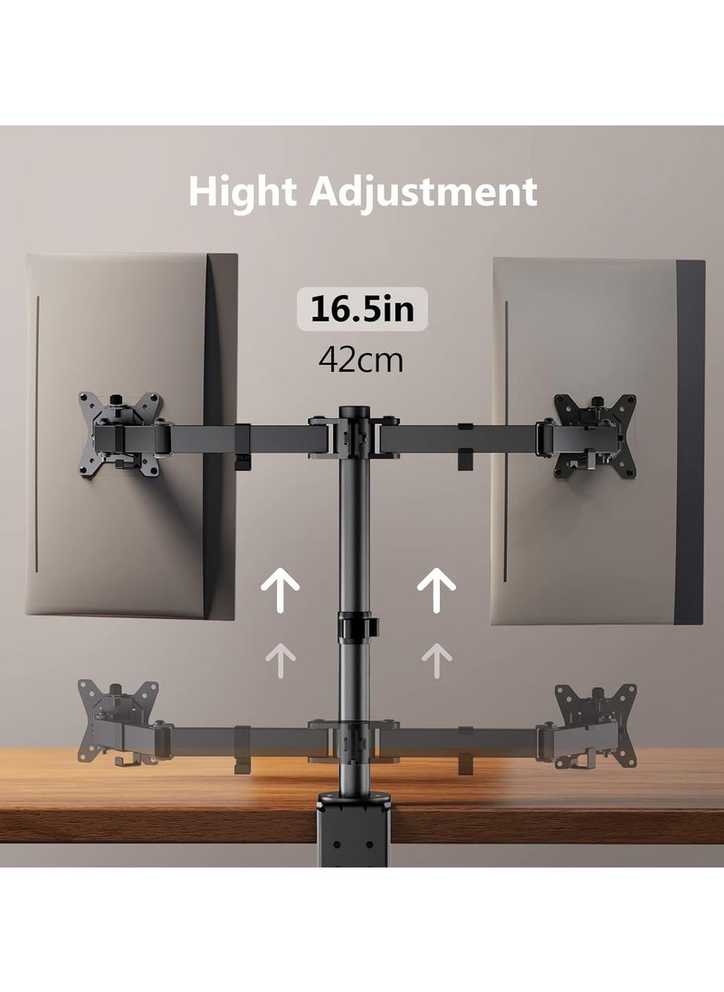 ELTRAZONE Dual Monitor Stand for 13 to 32 Inch Screens – Adjustable Monitor Arm Mount with Ergonomic Viewing Angle, Tilt ±45°, Swivel 180°, Rotate 360°, VESA 75/100mm  - Image 3