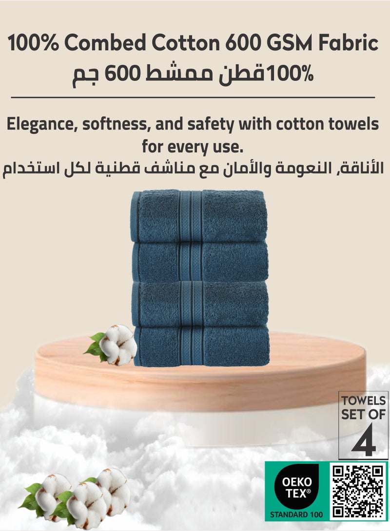 Donetella Premium 100 % Combed Cotton 4-Pcs Hand Towel Set (50 X 90 CM) 600 GSM Super Soft Hand Towel, Highly Absorbent, Quick Dry,Best Towel for Bathroom, Spa And Hotel,Dark Blue - Image 3