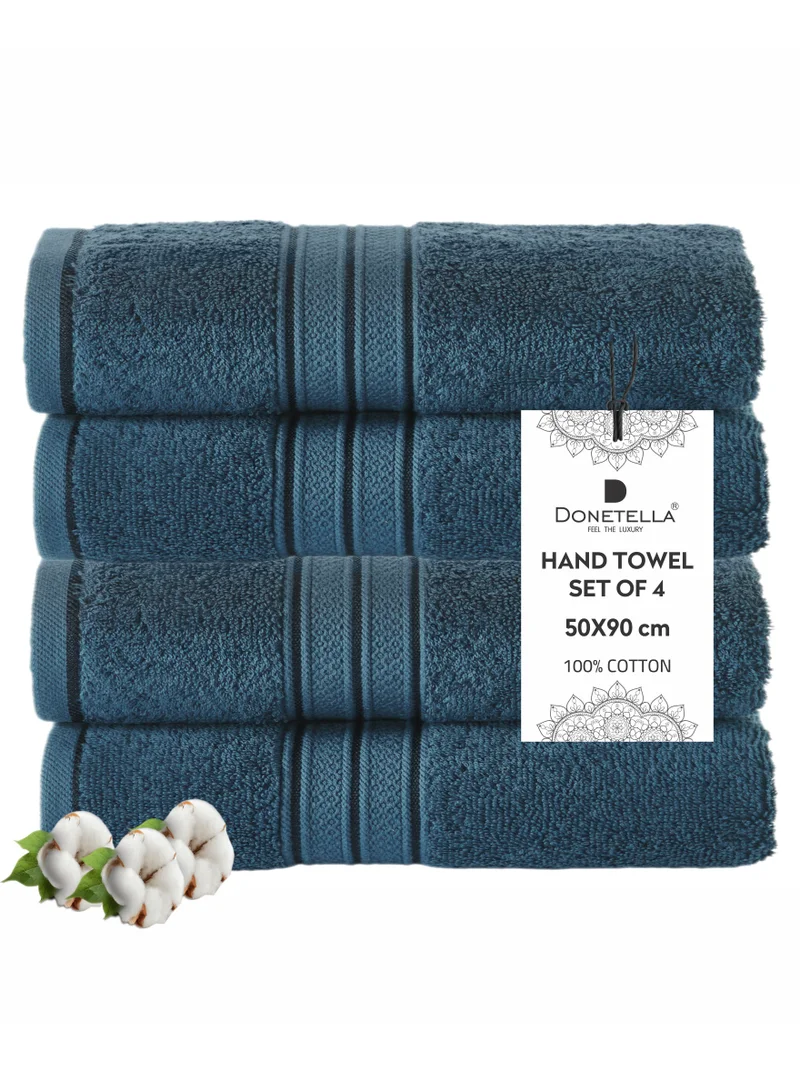 Donetella Premium 100 % Combed Cotton 4-Pcs Hand Towel Set (50 X 90 CM) 600 GSM Super Soft Hand Towel, Highly Absorbent, Quick Dry,Best Towel for Bathroom, Spa And Hotel,Dark Blue