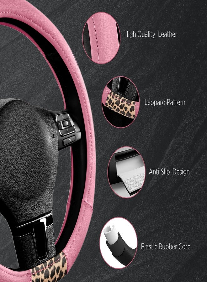 Road Comforts D-Type Steering Wheel Cover - Made with PVC Leather and Leopard Fabric - Universal Fit for 15-Inch D-Shaped Automotive Steering Wheels (Pink Color) - Image 4