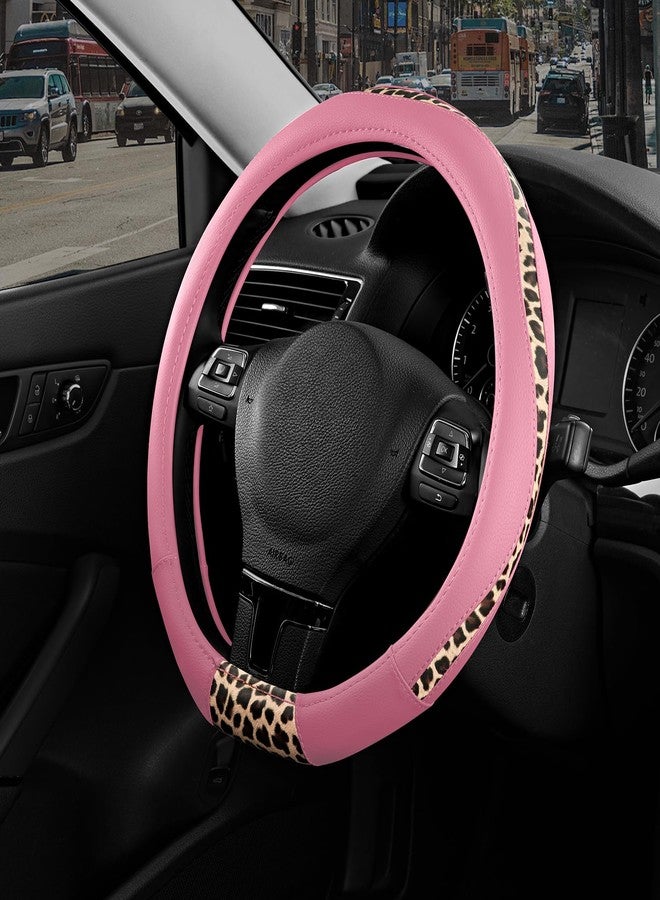 Road Comforts D-Type Steering Wheel Cover - Made with PVC Leather and Leopard Fabric - Universal Fit for 15-Inch D-Shaped Automotive Steering Wheels (Pink Color) - Image 5
