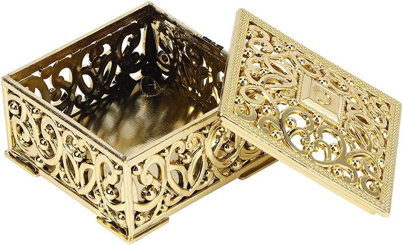 comfrt 12Pcs Wedding Candy Box European Style Hollow Square PS Plastic Electroplating Dessert Biscuits Chocolate Case with Lid Home Jewelry Key Organizer(Gold) - Image 1