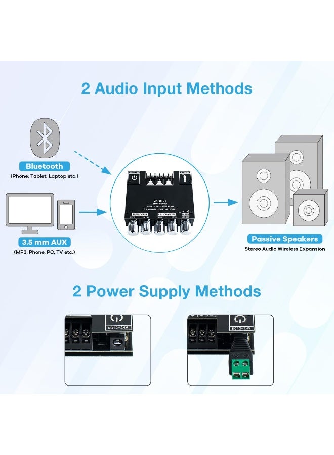 Bluetooth Audio Power Amplifier Board 2.1 Channel 50W×2+100W with Treble and Bass Control for DIY Bluetooth Speaker Home Theater and Outdoor Use - Image 5