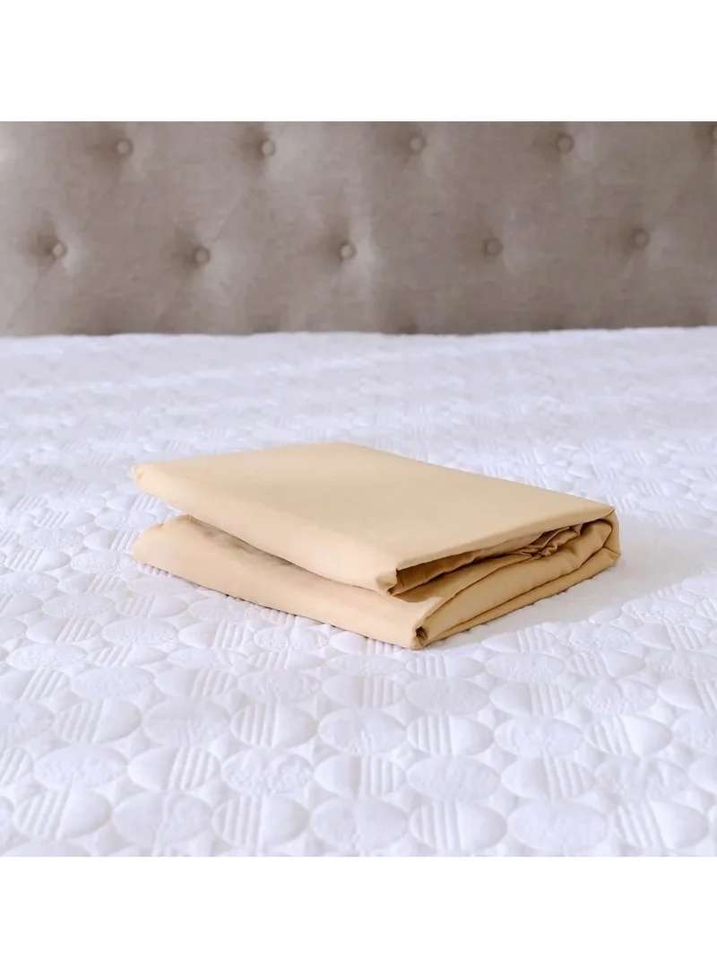 DANUBE HOME Solace 3 Piece Queen Fitted Sheet Set 100% Cotton Sateen Thread Count 300 Breathable Bedding Sheet And Pillow Cases Soft Microfiber Bed Sheet L150 X W200+30 Cm Beige
