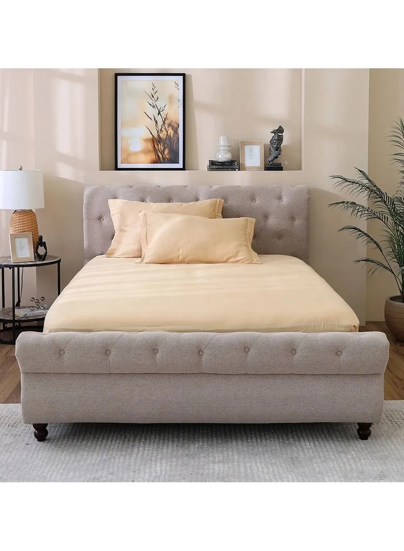 DANUBE HOME Solace 3 Piece Queen Fitted Sheet Set 100% Cotton Sateen Thread Count 300 Breathable Bedding Sheet And Pillow Cases Soft Microfiber Bed Sheet L150 X W200+30 Cm Beige