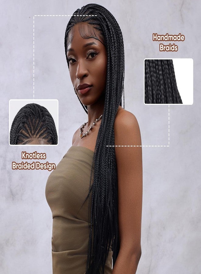 Hdlsina Glueless Dreadlock Extensions Cornrow Long Braided Wig for Black Women, 34in Natural Soft Faux Locs Crochet Kinky Headband Lace Front Synthetic Braiding Human Hair Curly Half Wig (Black)(Black) - Image 3