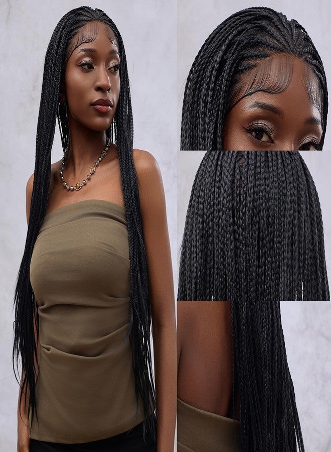 Hdlsina Glueless Dreadlock Extensions Cornrow Long Braided Wig for Black Women, 34in Natural Soft Faux Locs Crochet Kinky Headband Lace Front Synthetic Braiding Human Hair Curly Half Wig (Black)(Black) - Image 2