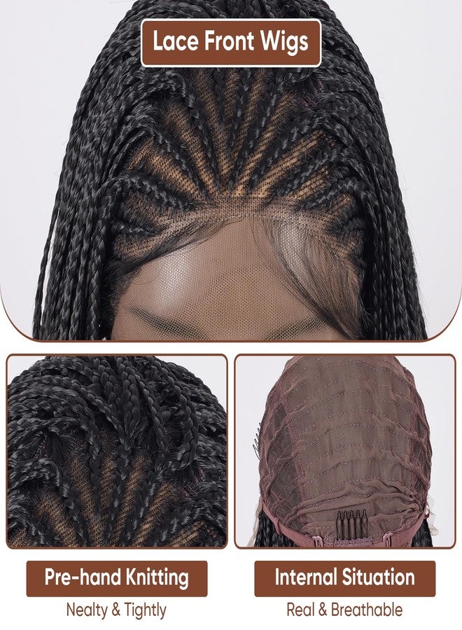 Hdlsina Glueless Dreadlock Extensions Cornrow Long Braided Wig for Black Women, 34in Natural Soft Faux Locs Crochet Kinky Headband Lace Front Synthetic Braiding Human Hair Curly Half Wig (Black)(Black) - Image 4