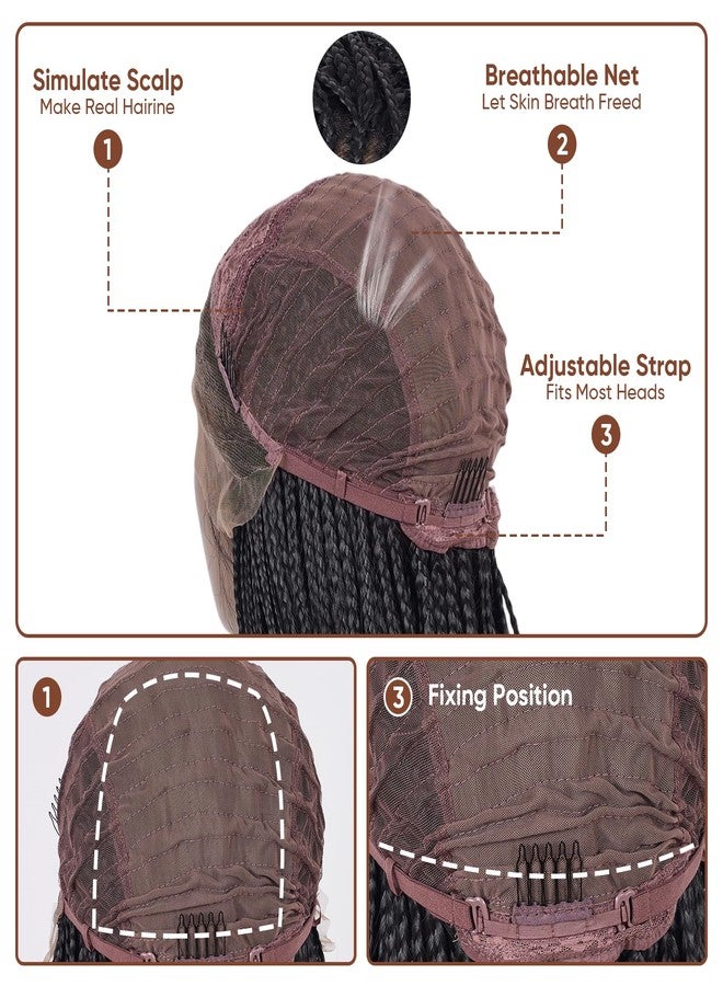 Hdlsina Glueless Dreadlock Extensions Cornrow Long Braided Wig for Black Women, 34in Natural Soft Faux Locs Crochet Kinky Headband Lace Front Synthetic Braiding Human Hair Curly Half Wig (Black)(Black) - Image 5