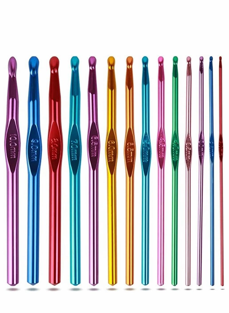 NIBEMINENT 14 Sizes Multicolor Crochet Hooks Set, Aluminum Handle Knitting Hook Needles for Arthritic Hands, Yarn Craft, Nice Gift Women - Image 1
