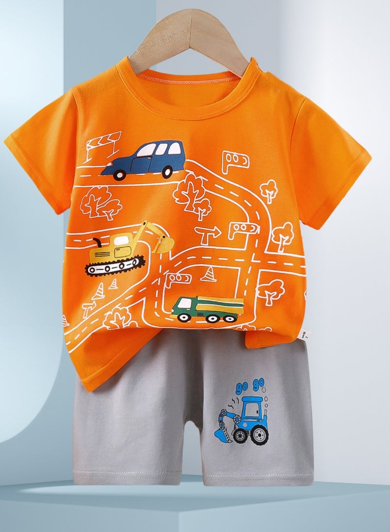 4 boys' short-sleeved and shorts sets, 4 shark dinosaur car print sets - Image 3