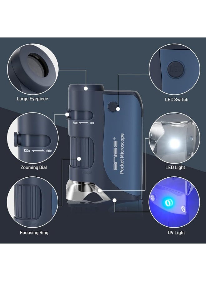 BNISE Pocket Microscope 60X-120X, Portable Handheld Microscope for Kids, Mini Microscope with 5pcs Microscope Slides for Learning, Education and Exploring - Image 3
