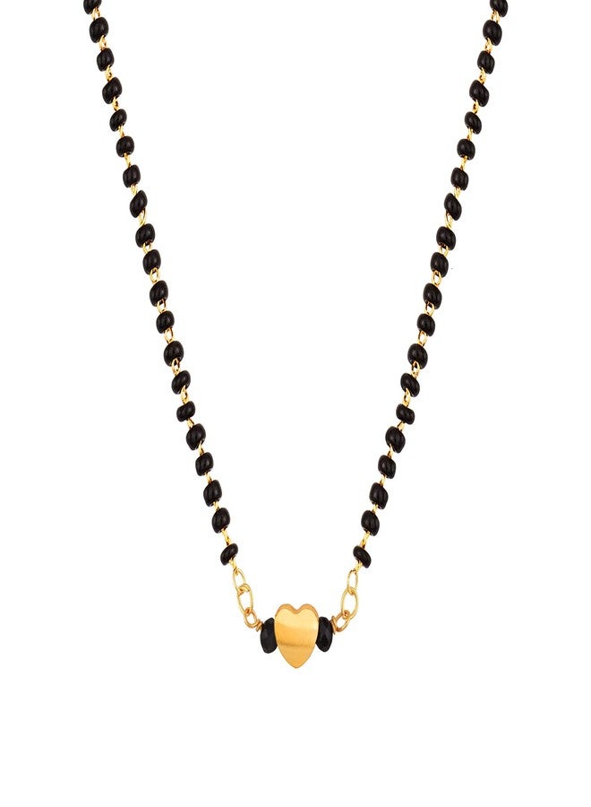 JFL - Jewellery for Less Romantic|Valentines day|Gift idea|for her|Women|Wife|Girlfriend|Lover|Fiance Gold Plated Gold Heart With Black Crystel Beads Pendant Handcrafted Mangalsutra,Valentine - Image 4