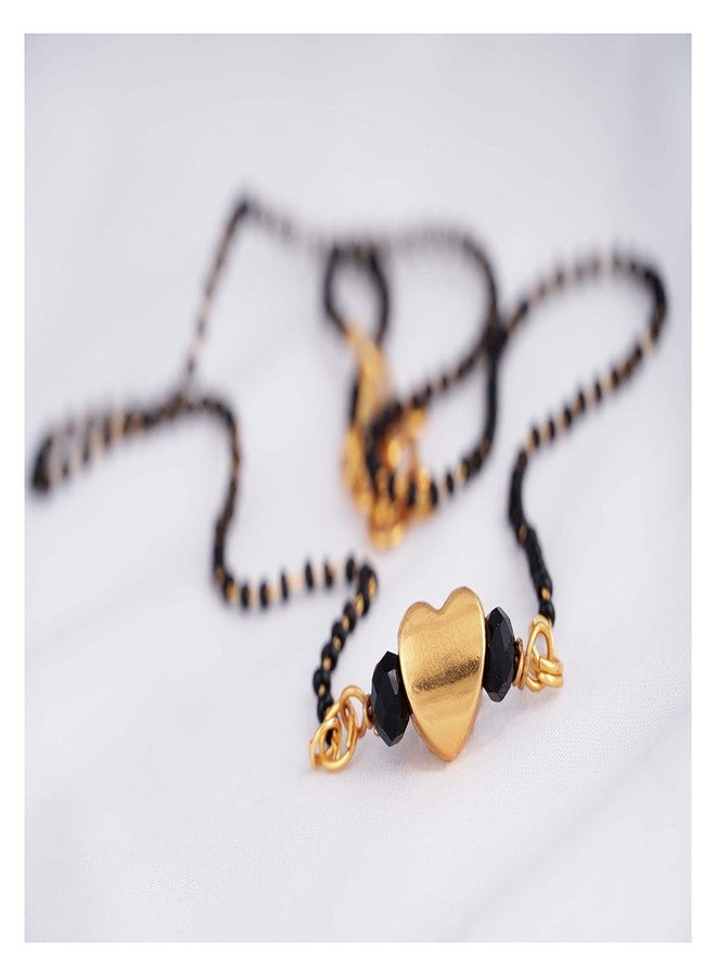 JFL - Jewellery for Less Romantic|Valentines day|Gift idea|for her|Women|Wife|Girlfriend|Lover|Fiance Gold Plated Gold Heart With Black Crystel Beads Pendant Handcrafted Mangalsutra,Valentine - Image 2