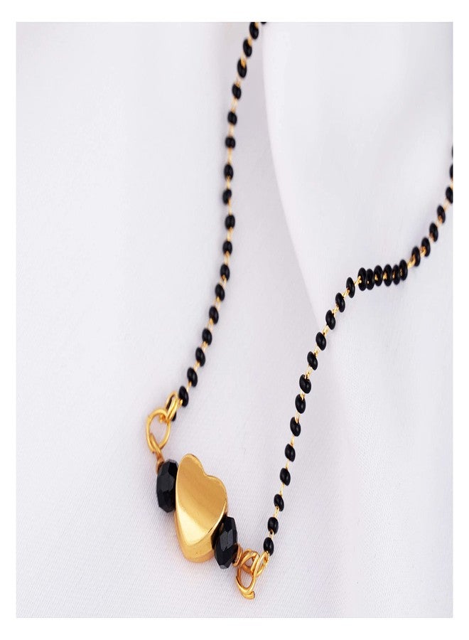 JFL - Jewellery for Less Romantic|Valentines day|Gift idea|for her|Women|Wife|Girlfriend|Lover|Fiance Gold Plated Gold Heart With Black Crystel Beads Pendant Handcrafted Mangalsutra,Valentine - Image 3