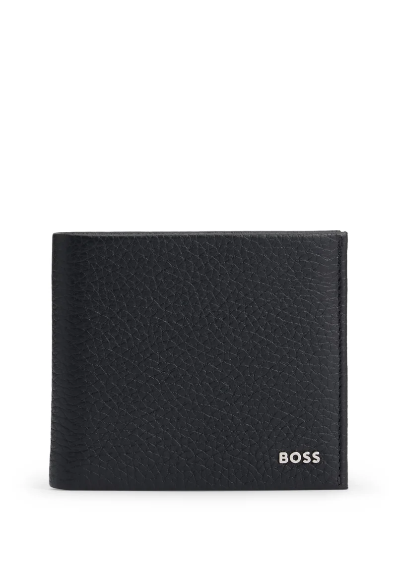 بوس Grained-leather wallet with logo lettering