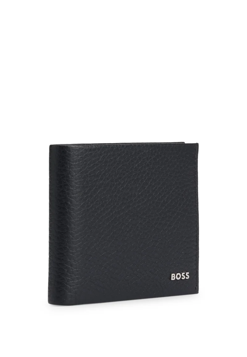 BOSS Grained-leather wallet with metal logo lettering