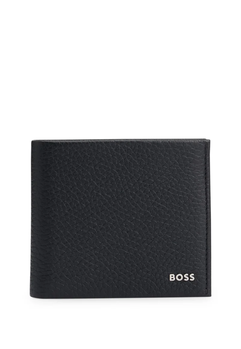 BOSS Grained-leather wallet with metal logo lettering