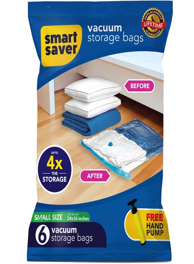 Smart Saver 6 Small Smart Saver Vacuum Bags for Travel, Space Saver Bags Compression Storage Bags for Clothes Vacuum Sealer Bags for Storage Vaccine Sealed Packing Ziplock Bag with Travelling Hand Pump (40x60cm) - Image 1