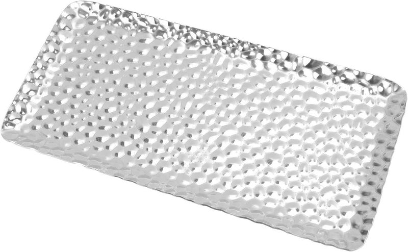 OUKA Decorative Tray, Bathroom Counter Organizer, Vanity Tray, Kitchen Counter Storage, Hammered Platter, 3.7 x 7.7in(Silver) - Image 1