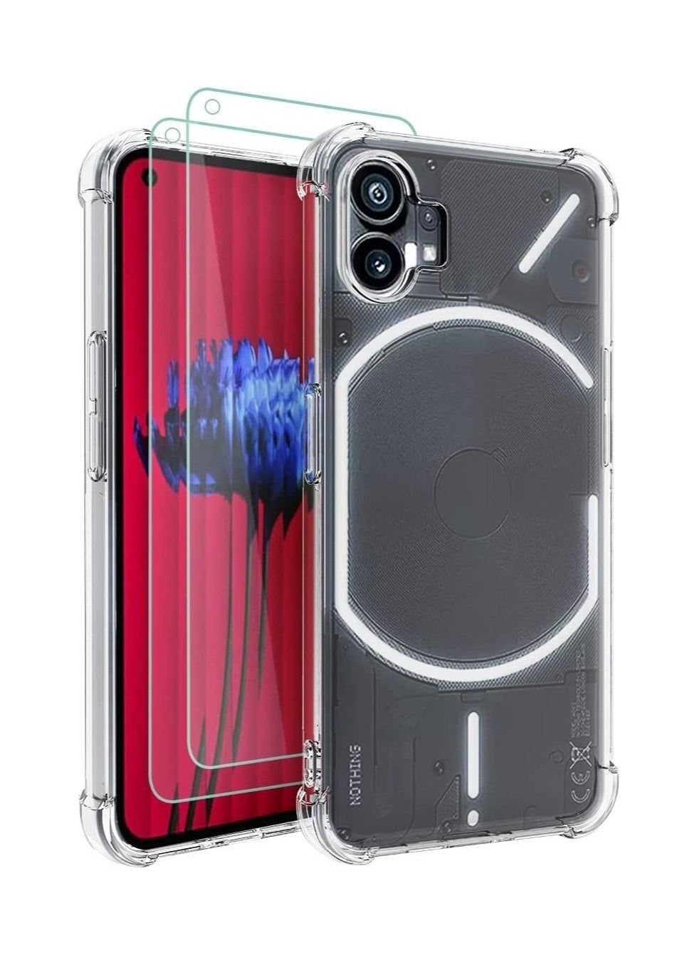 Nothing Phone 1 Case Clear Transparent with 2pcs Screen Protector Reinforced Corners TPU Shock-Absorption Flexible Cell Phone Cover for Nothing Phone 1