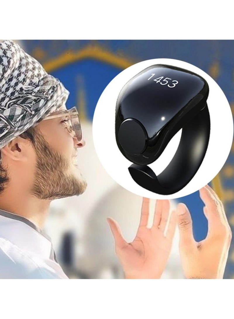حلقة ذكية من تسبيح ذكر، عداد إصبع حلقي قابل للتعديل بمقاسين (20/22/)، يدعم التطبيق حلقات تذكير للصلاة الرقمية، حلقة ذكر مقاومة للماء مكونة من 4 أرقام للمسلمين (أسود) - Image 1