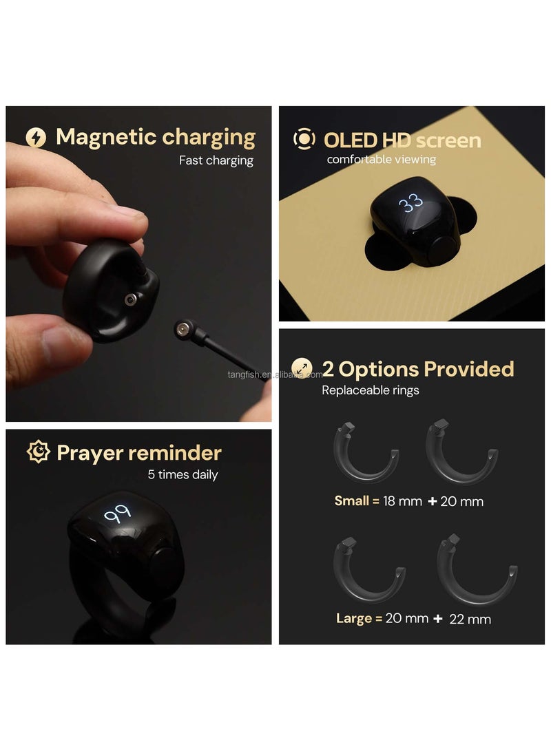 حلقة ذكية من تسبيح ذكر، عداد إصبع حلقي قابل للتعديل بمقاسين (20/22/)، يدعم التطبيق حلقات تذكير للصلاة الرقمية، حلقة ذكر مقاومة للماء مكونة من 4 أرقام للمسلمين (أسود) - Image 3