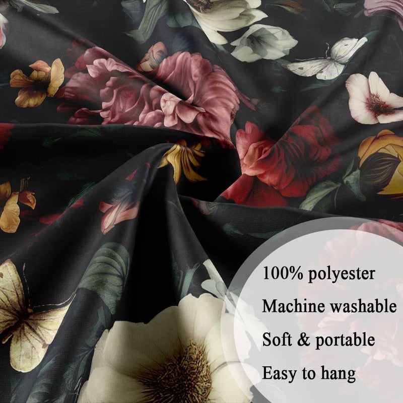 Drgilau Floral Shower Curtain  Vintage Floral Shower Curtain Set Red Flower Plants Bathroom Curtain  Boho Floral Shower Curtain Set with Hooks for Bathroom Decor 60X72 Inch - Image 3