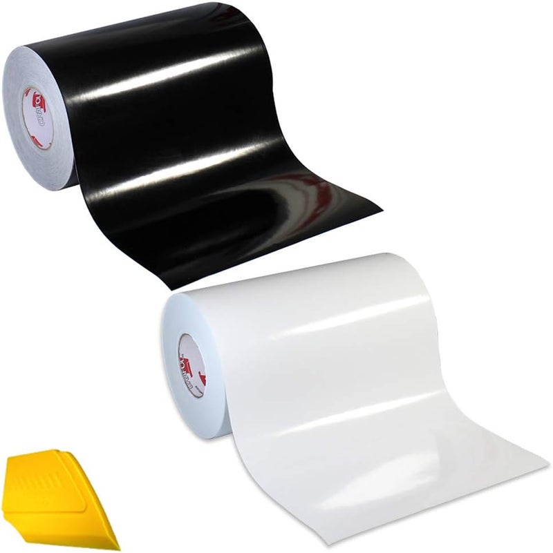 651 2 Color Combo Pack Adhesive Craft Vinyl 12 Inches x 3 Feet Roll Bundle Including Hard Yellow Detailer Squeegee (Gloss White/Gloss Black)